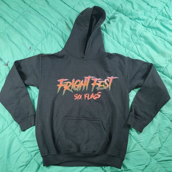 Six Flags Fright Fest Adults Large Pullover Scary Clown Black Long Sleeve - Picture 2 of 9
